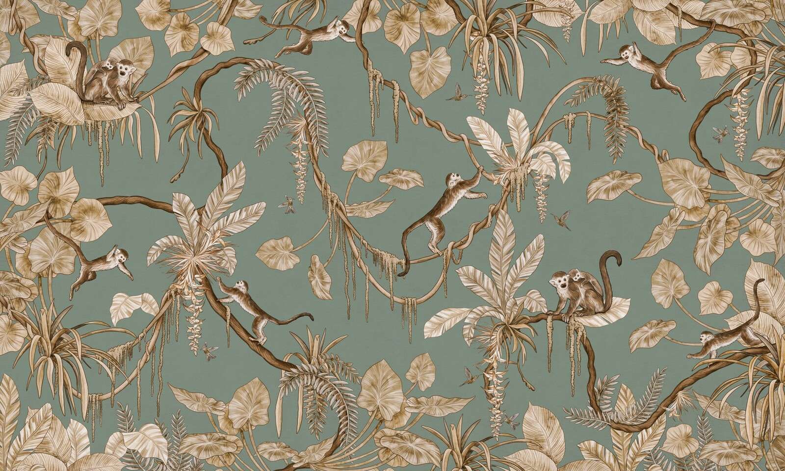 Playful Monkeys - Vintage - Green