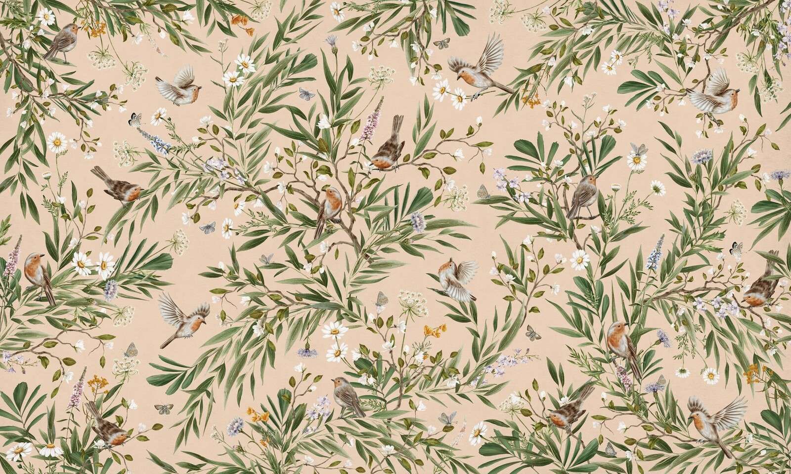 Playful Robins - Beige