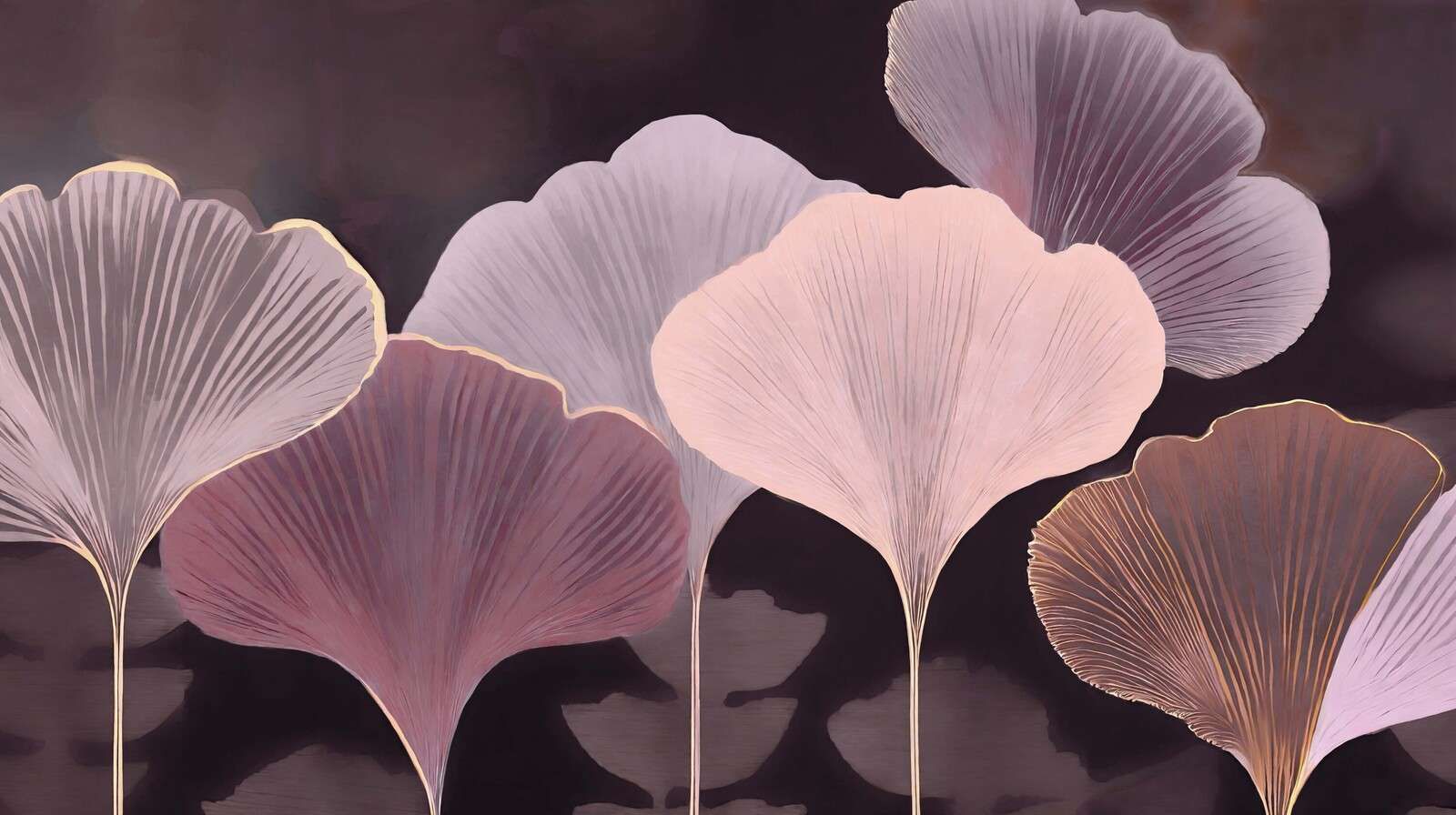Feuilles de ginkgo dorées en mauve