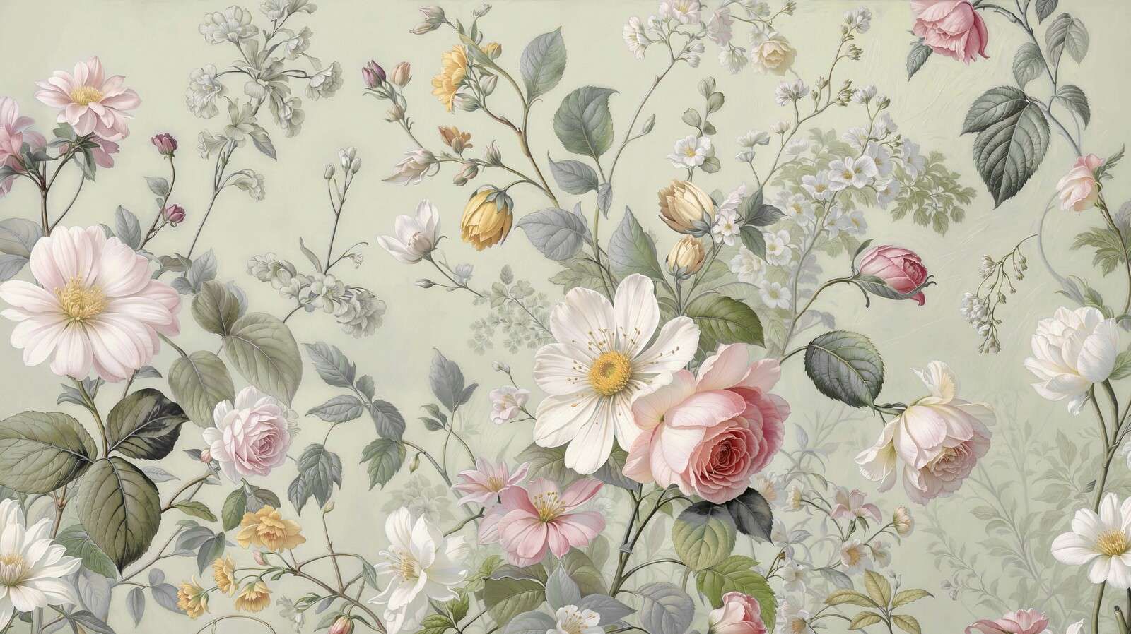 Fleurs des champs romantiques sur fond vert sauge