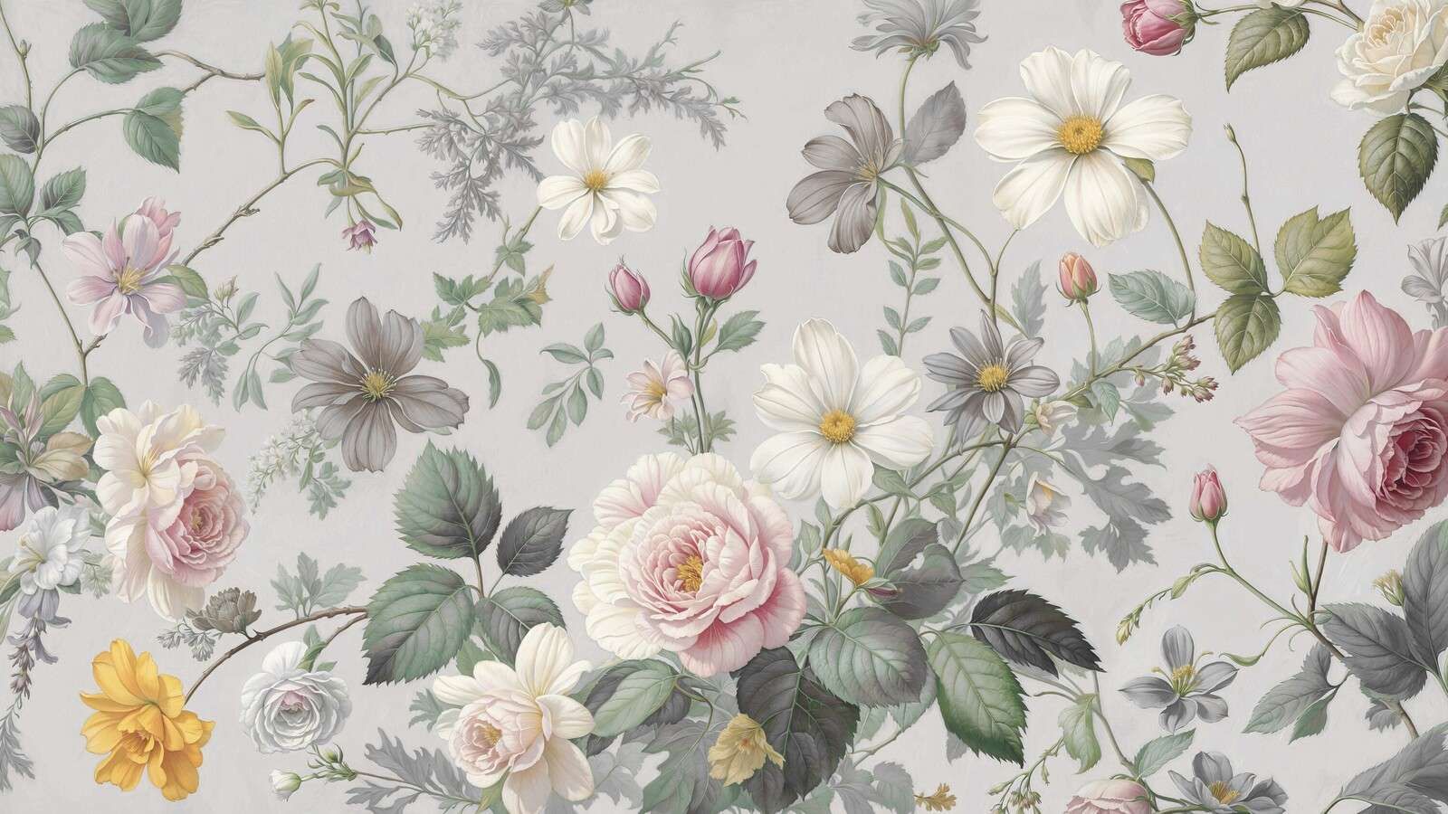 Fleurs romantiques sur gris brumeux