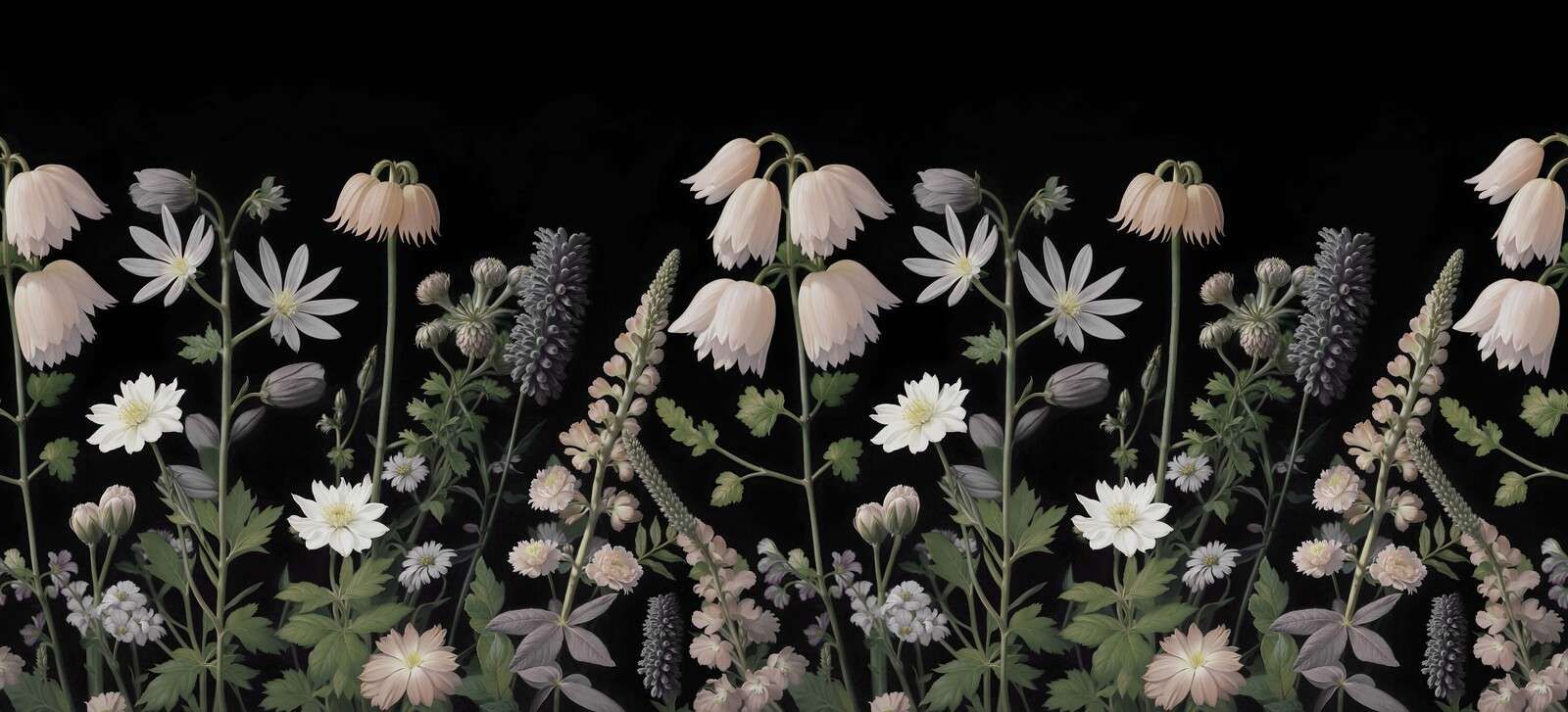 Fleurs des champs sombres avec floraison pastel