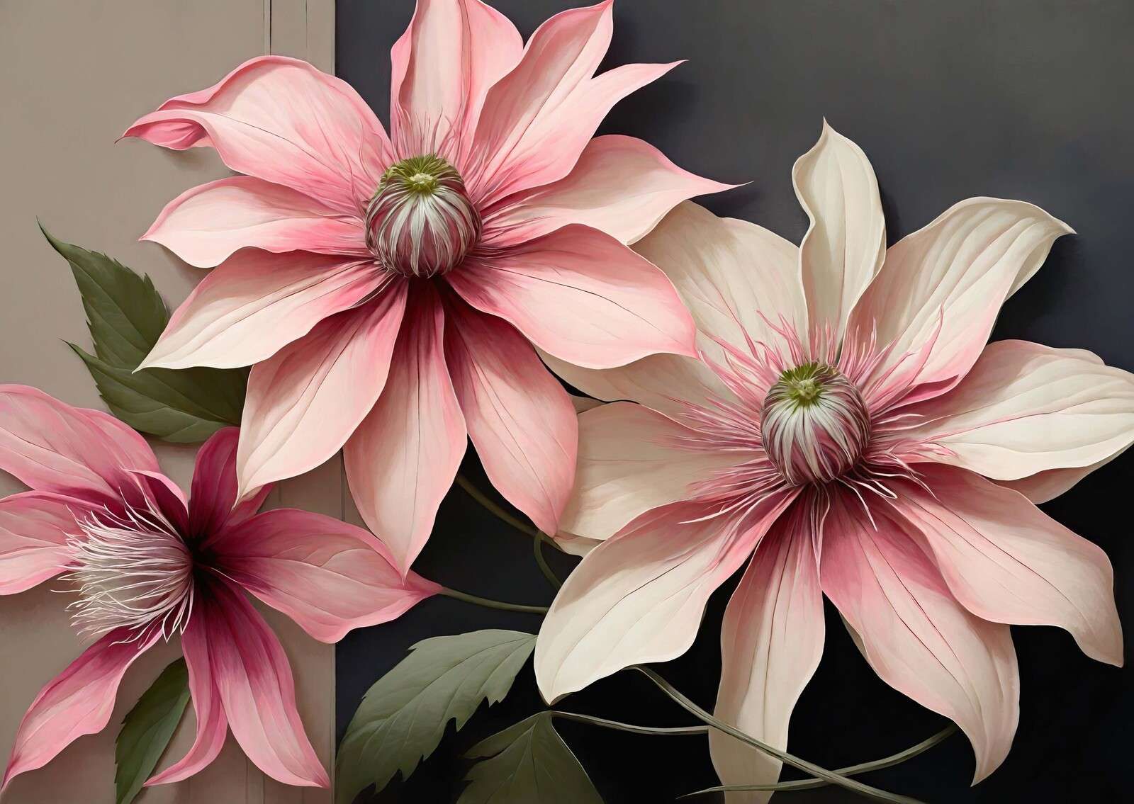 grandes fleurs de clématite roses