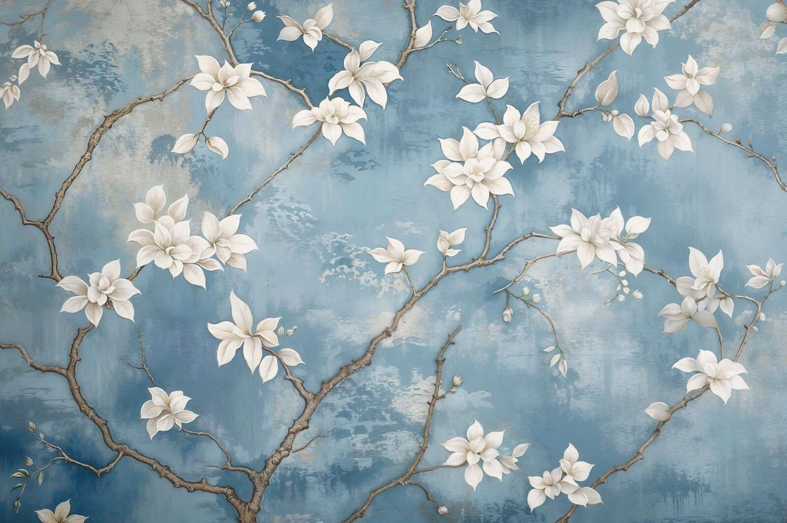 Fleur de magnolia blanche sur fond bleu
