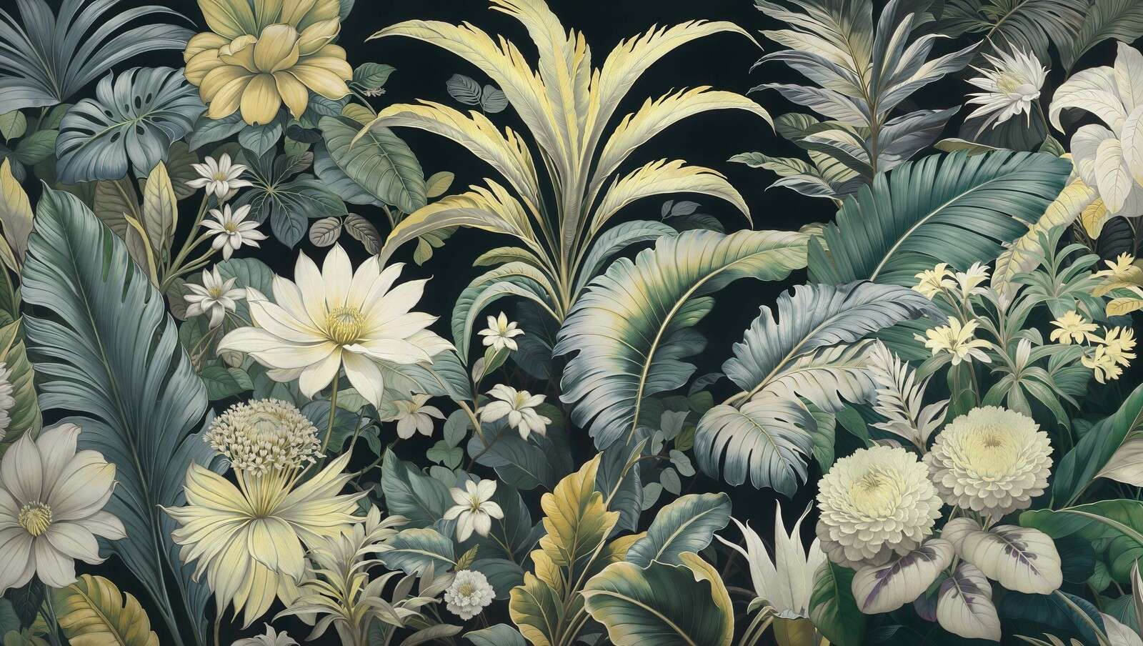 Fleurs tropicales claires sur fond sombre