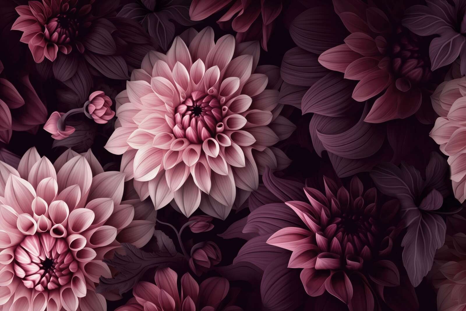 Dahlias opulents et maussades, rose maussade
