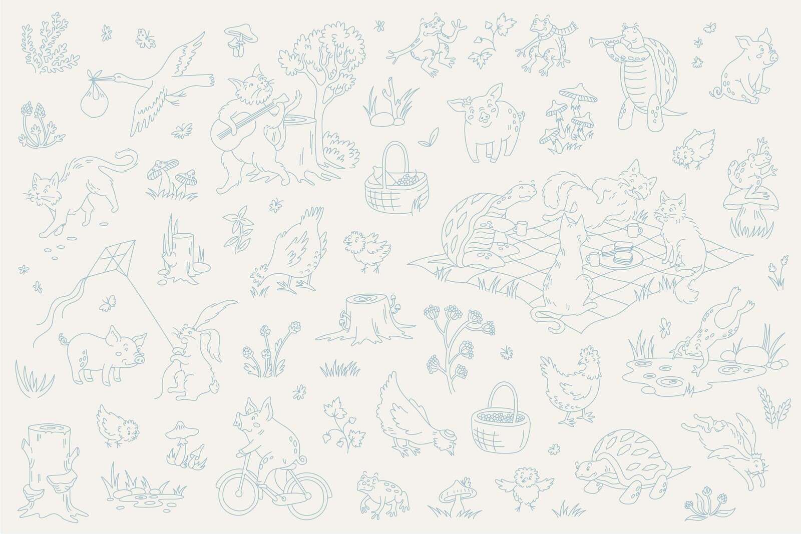 Animaux de forêt calmes beige et bleu