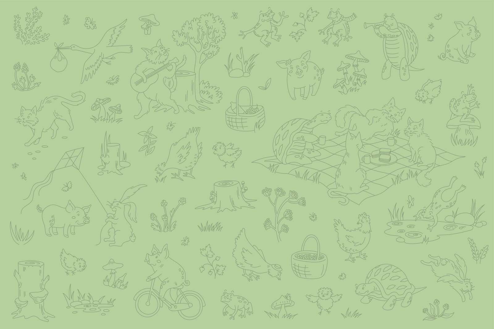 forêt animaux calme vert clair