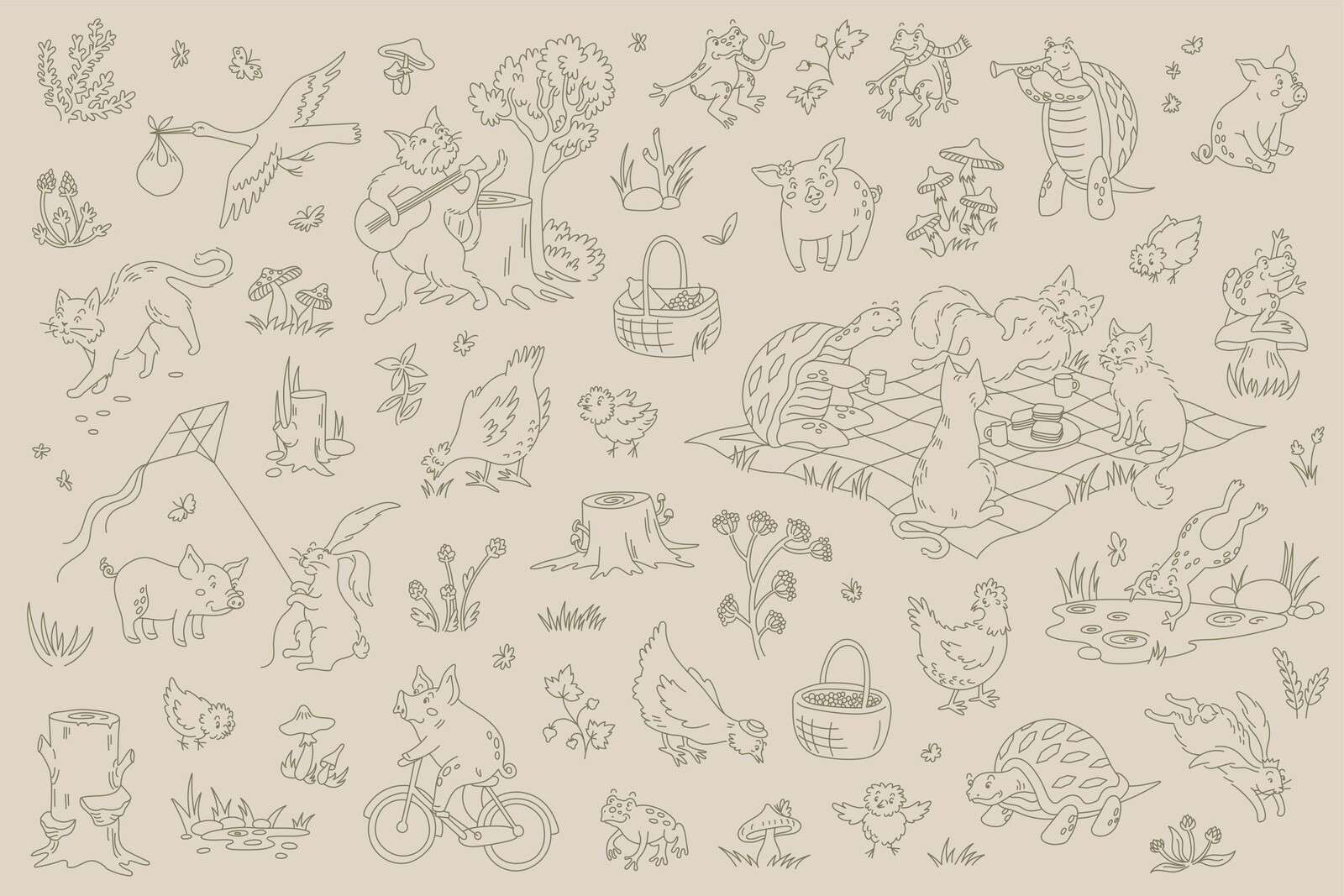 animaux de la forêt, calme, taupe, vert
