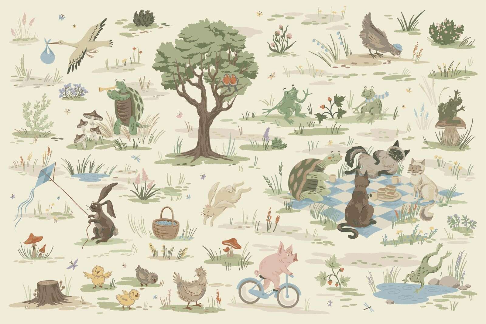 Animaux de la forêt colorés en bleu