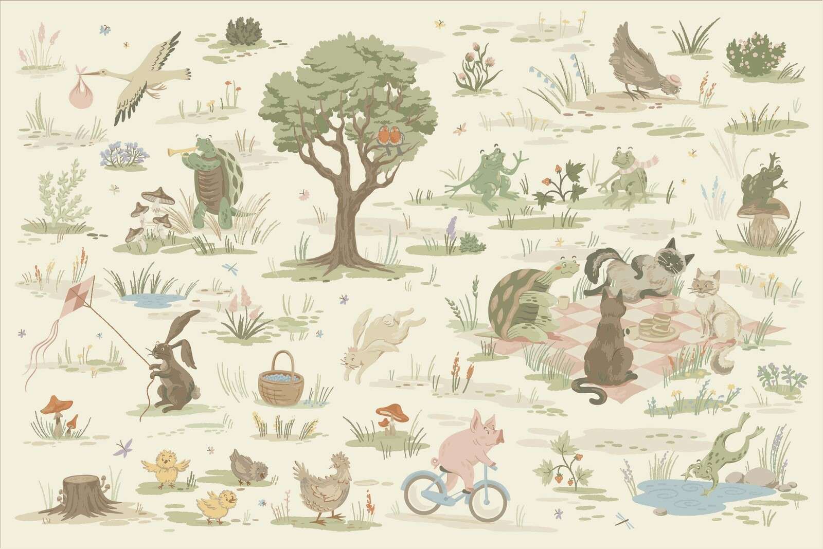 Animaux de la forêt colorés rose clair